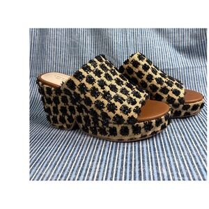 Cecelia New York Platform Wedge Sandals Mules Beige Black Woven Women Size 9.5 M